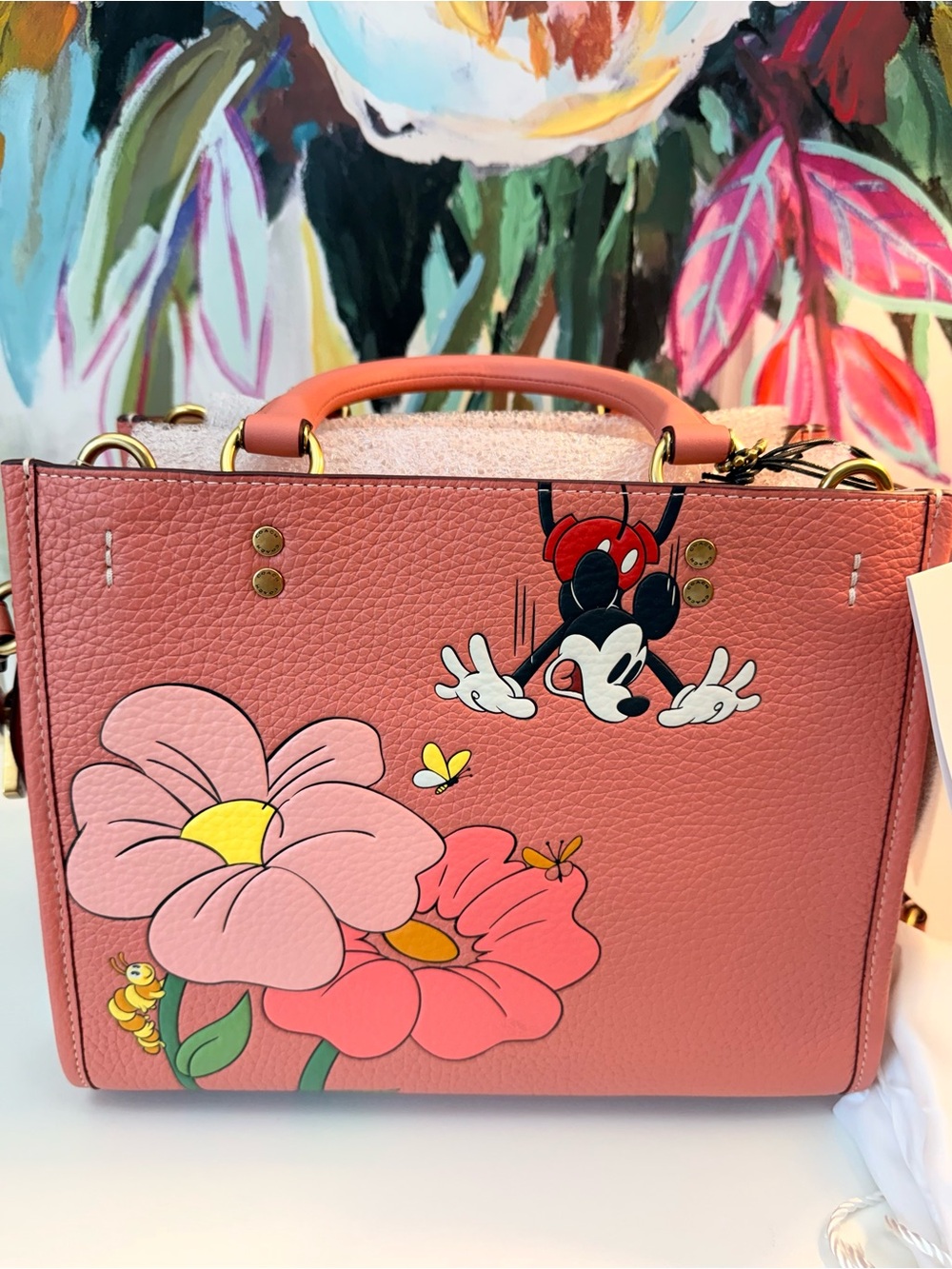 Rare Collectible DISNEY X COACH Rogue 25 Leather Mickey Mouse Flower Pink NWT - Picture 4 of 13